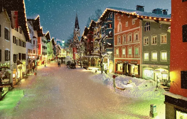 Зима, Дорога, Город, Австрия, Снег, City, Winter, Snow