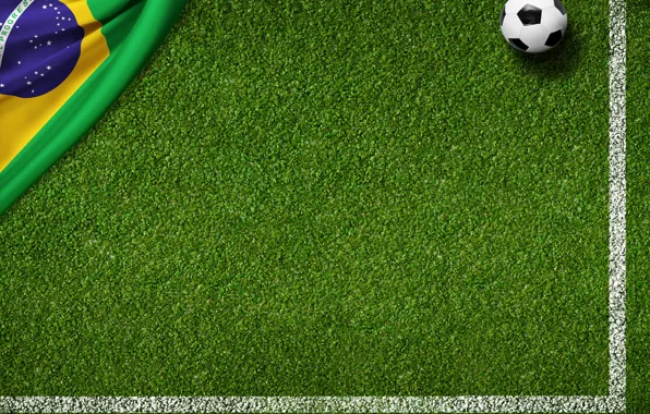 Картинка трава, газон, green, мяч, football, flag, футбольное поле, World Cup