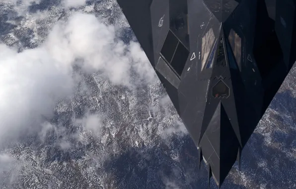 Самолёт, малозаметный, F-117, Nighthawk, ударный, над, Аляски, дозвуковой тактический