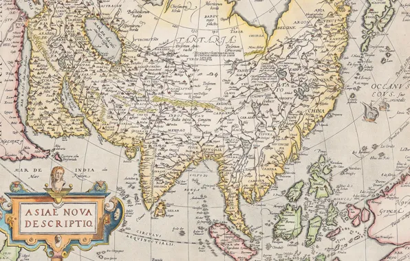 Картинка Азия, атлас, old maps, старые карты, Abraham Ortelius, Theatrum Orbis Terrarum, Antwerpen 1574–1612, Asia Nova …