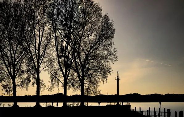 Twilight, sunset, sun, silhouettes