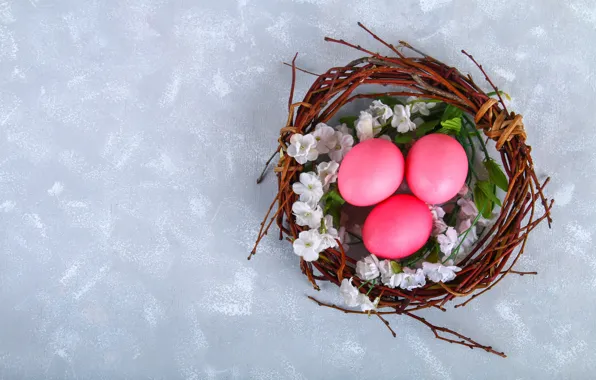 Цветы, яйца, Пасха, корзинка, flowers, eggs, easter, decoration