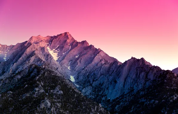 Снег, закат, гора, вершина, California, Alabama Hills