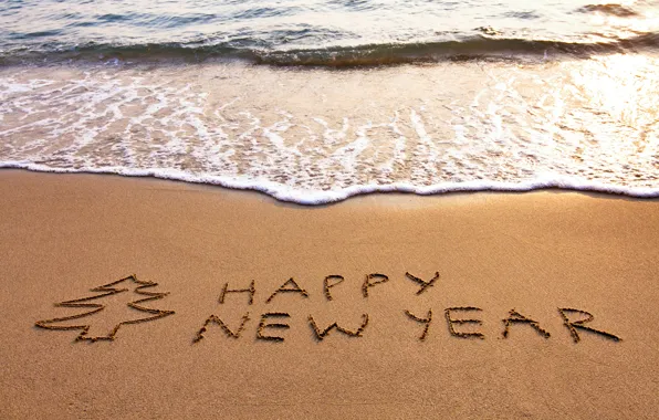 Картинка песок, море, пляж, beach, sea, sand, New Year, Happy