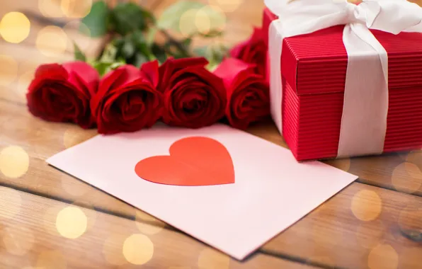 Картинка red, love, heart, romantic, gift, roses, valentine`s day