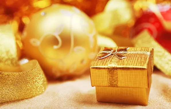 Зима, шарики, праздник, коробка, подарок, шары, Новый Год, Рождество