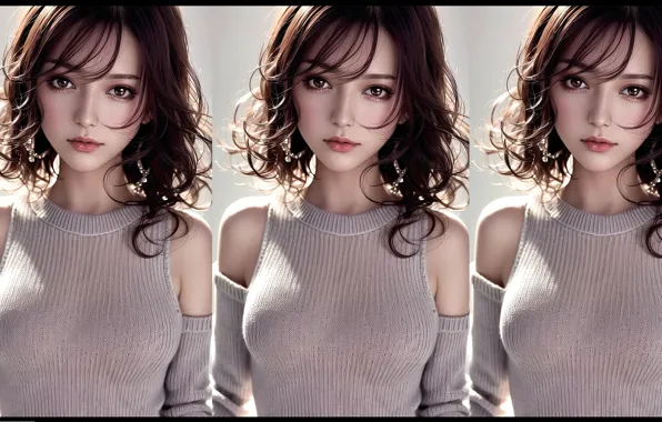 Girl, beauty, cartoon, sweater
