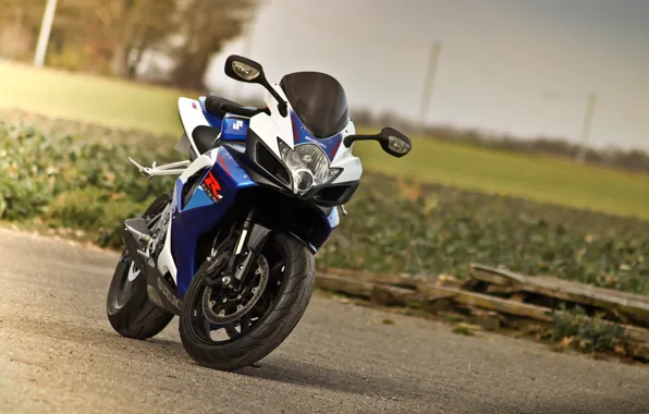 Картинка синий, газон, мотоцикл, suzuki, bike, blue, сузуки, supersport