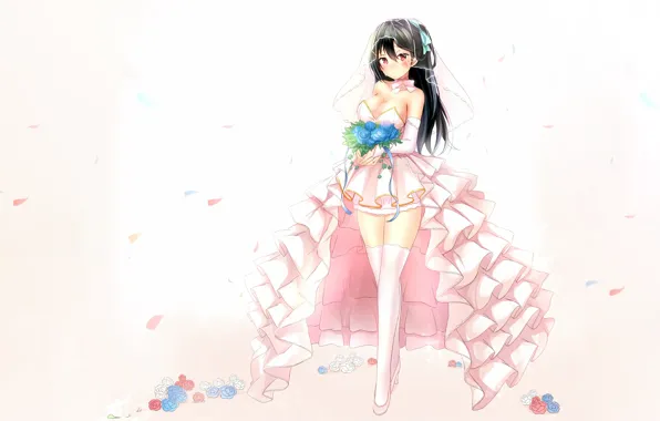 Girl, sexy, cleavage, thighhighs, long hair, dress, boobs, anime