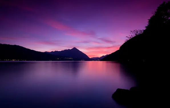Картинка небо, озеро, Lake Thun Sunset