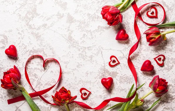 Картинка цветы, сердечки, тюльпаны, День Святого Валентина