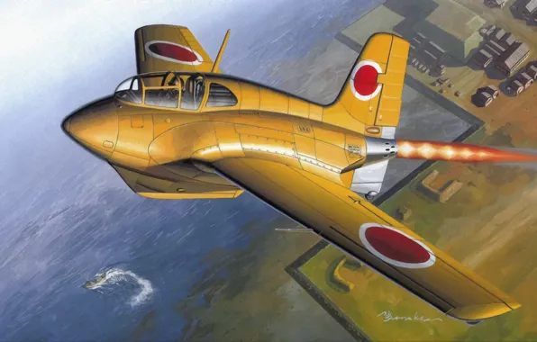 Картинка war, Interceptor, art, painting, aviation, ww2, japanese airplane, Mitsubishi J8M1 Shusui