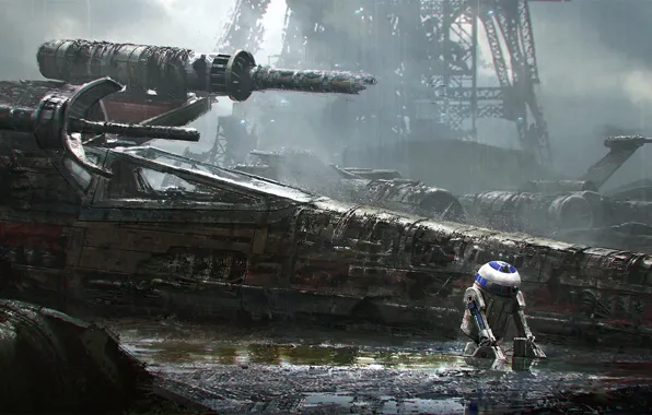 Картинка Star Wars, звёздные войны, R2-D2, Sci-Fi, X-wing, emmanuel shiu, Звёздный истребитель T-65 X-крыл, астромеханический дроид