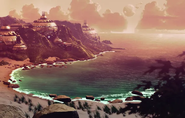 Картинка камни, сооружение, залив, Bay of Orion