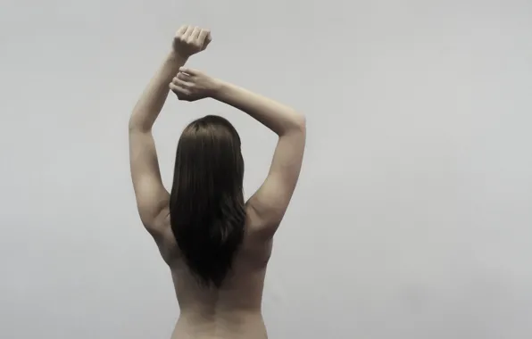 Girl, wall, woman, model, nude, brunette, naked, back