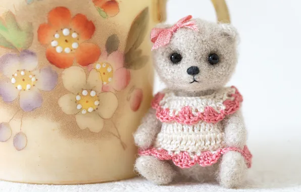 Игрушка, мишка, девочка, кувшин