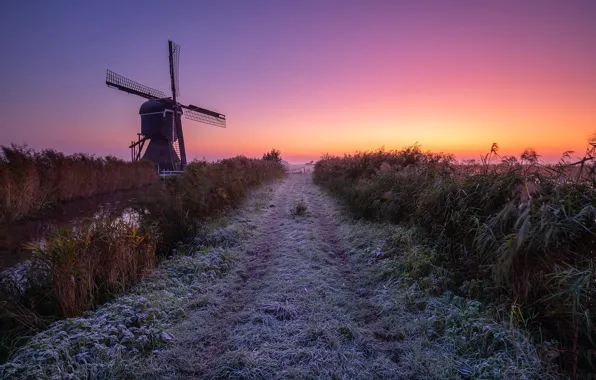 Закат, мельница, South Holland, Streefkerk