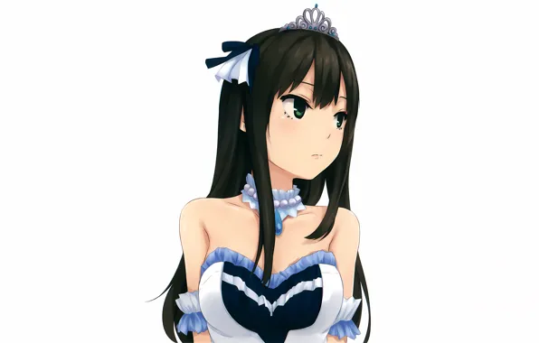 Girl, cleavage, green eyes, long hair, dress, boobs, anime, beautiful