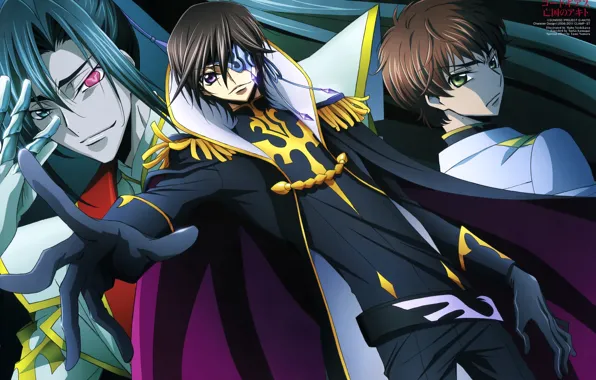 Взгляд, воротник, перчатки, плащ, жест, Code Geass, art, повязка на глаз