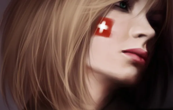 Девушка, лицо, флаг, арт, Switzerland, Hetalia, Mochifin