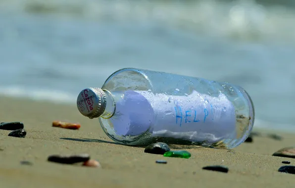Картинка beach, bottle, Message