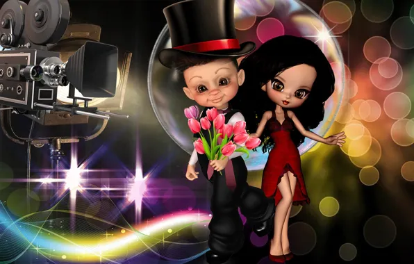 Цветы, кино, мультфильм, куклы, букет, двое, two, cartoon