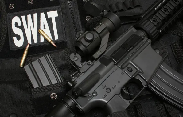 Оружие, автомат, прицел, swat, магазин, жилет, карабин, м-4