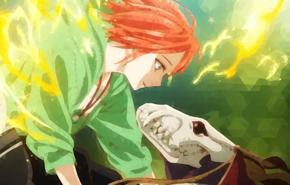 Девушка, треугольники, аниме, арт, чародей, векторная графика, Mahou Tsukai no Yome