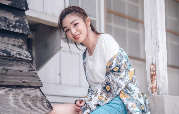 Взгляд, девушка, улыбка, азиатка, милашка