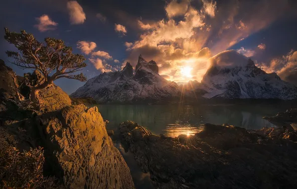 Sea, landscape, nature, mountains, sunrise