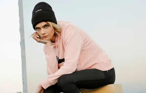 Модель, шапка, актриса, model, hair, pose, actress, Cara Delevingne