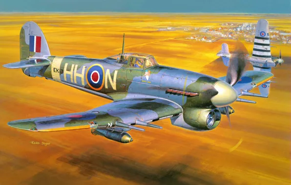 Самолет, истребитель, бомбардировщик, британский, WW2., одноместный, Hawker Typhoon, Mk IB