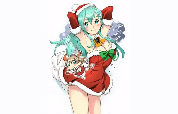 Girl, fantasy, christmas, sexy, cleavage, long hair, boobs, anime