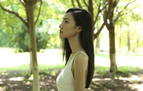 Beautiful, Asian, Model, Woman, Trees, Pretty, Outdoor, Close Up