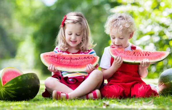 Лето, дети, мальчик, арбуз, девочка, girl, summer, boy