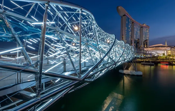 Картинка ночь, мост, Сингапур