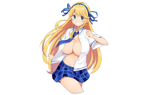 Girl, sexy, cleavage, school uniform, long hair, boobs, anime, beautiful