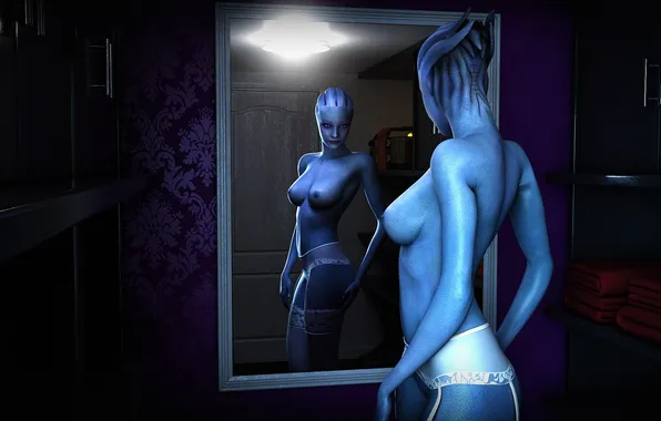 Отражение, зеркало, mass effect, liara, asari