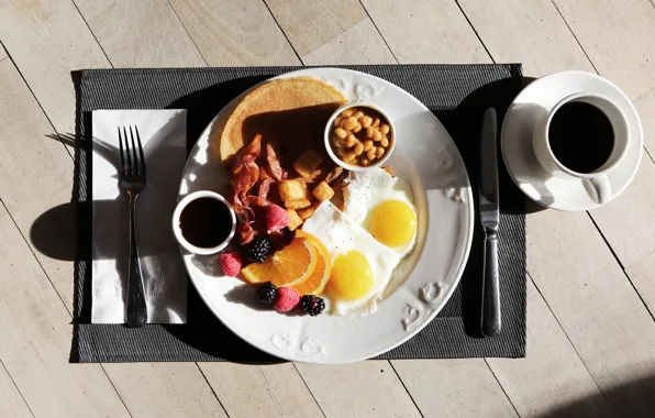Кофе, завтрак, яичница, good morning