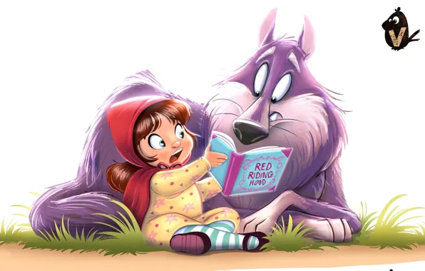 Картинка волк, сказка, красная шапочка, арт, книга, детская, Vipin Jacob, Red and Wolfie
