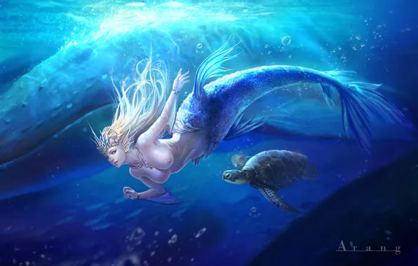 Океан, русалка, фэнтези, арт, черепашка, Mermaid, TaeKwon Kim(A-rang)