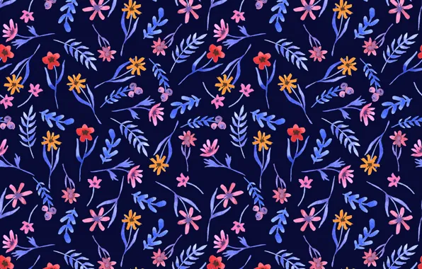 Цветы, синий, фон, текстура, pattern