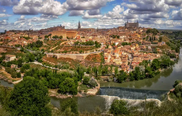 Картинка река, здания, панорама, Испания, Толедо