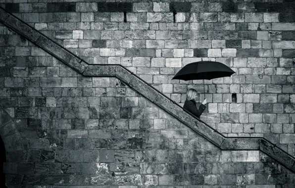 Woman, umbrella, rainy