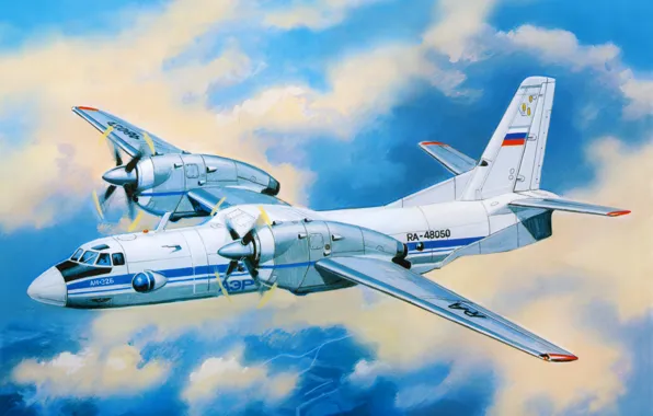 Картинка авиация, арт, самолёт, многоцелевой, военно-транспортный, советский, Ан-32Б