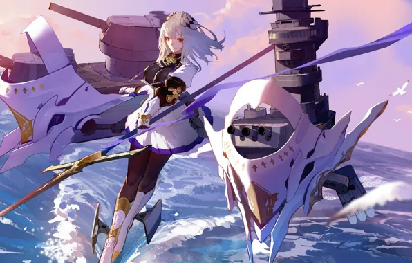 Небо, девушка, оружие, фантастика, птица, Azur Lane