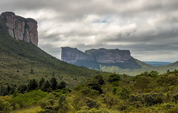 Картинка горы, Бразилия, долины, Баия, серые облака, Шапада-Диамантина