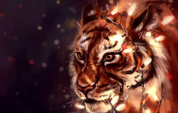Картинка тигр, гирлянда, by AlaxendrA