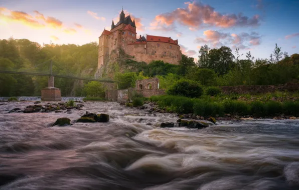 Картинка пейзаж, природа, река, замок, Германия, Саксония, Чопау, Крибштайн