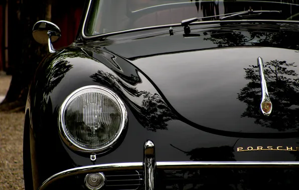 Картинка черный, фара, Porsche, классика, лак
